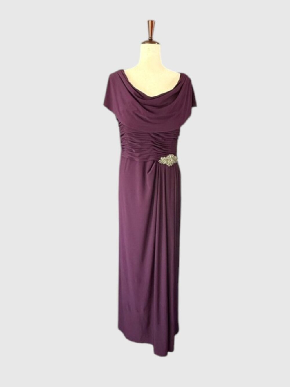Alex Evenings Celeste Matte Jersey Cowl-Neck A-Line Gown Eggplant Plus 20W EUC - Picture 3 of 11